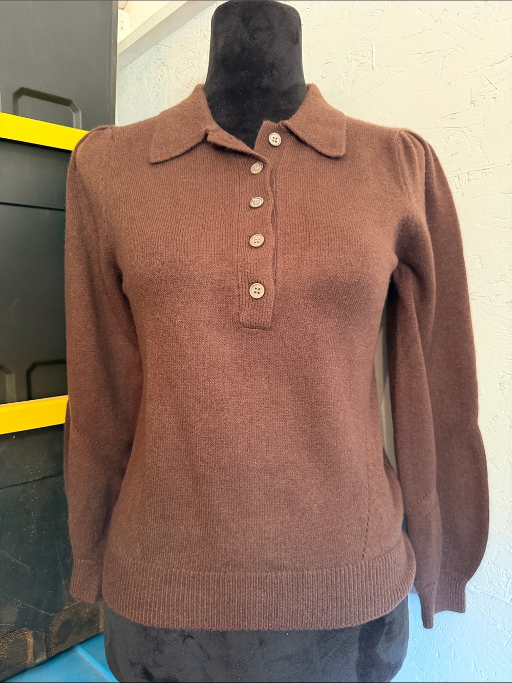 Current Air Brown V-Neck Button Polo Sweater